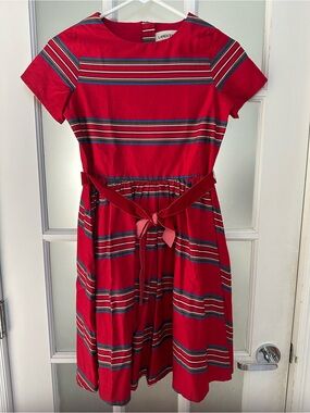 Lands’ End Girls Red Cotton Dress with Stripes, size 12